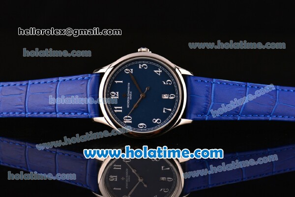 Vacheron Constantin Historiques Chronometre Royal 1907 Miyota Quartz Steel Case with Blue Leather Strap Blue Dial and Arabic Numeral Markers - Click Image to Close